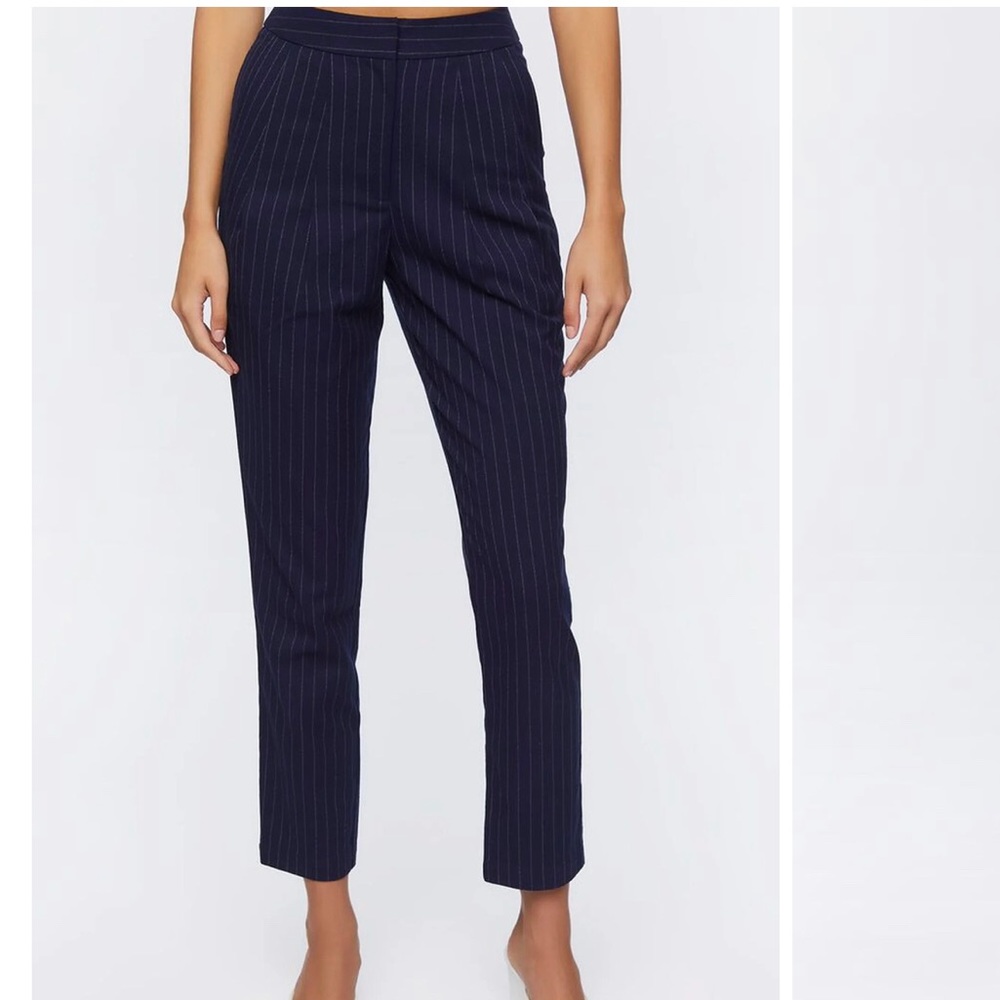 Forever 21 Black Pinstriped High Waist Cropped Menswear Pants S Pockets